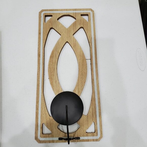Wall Decor Set of 2 Hanging Candle Sconce Wood with Black Holder Ready to Hang - Picture 2 of 9